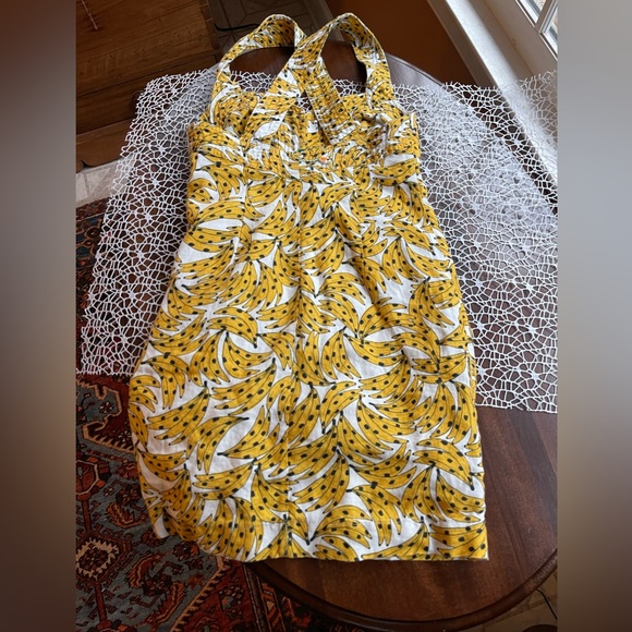 FARM RIO super cute linen/cotton lined dress; XS, wooden buttons, cross straps - Picture 6 of 15